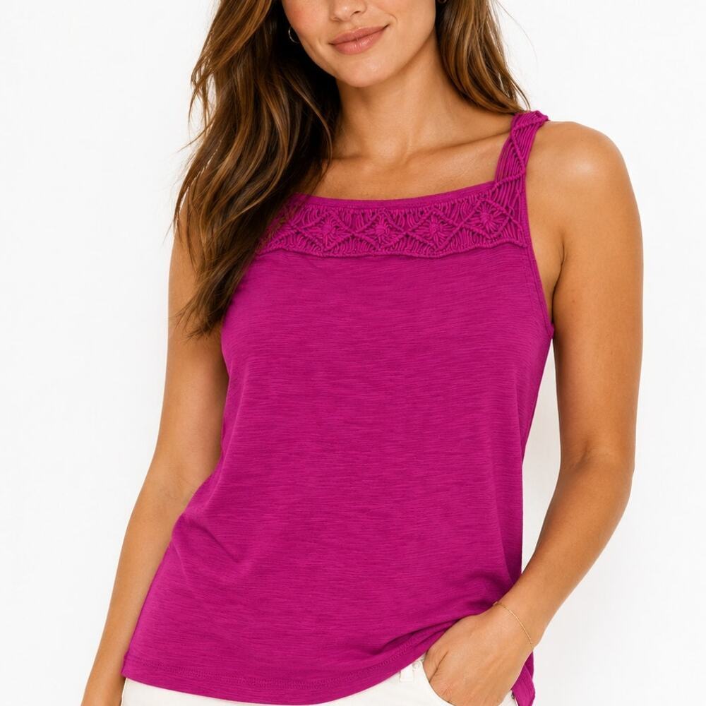 Lauren Ralph Lauren Pink Crochet Yoke Tank Top